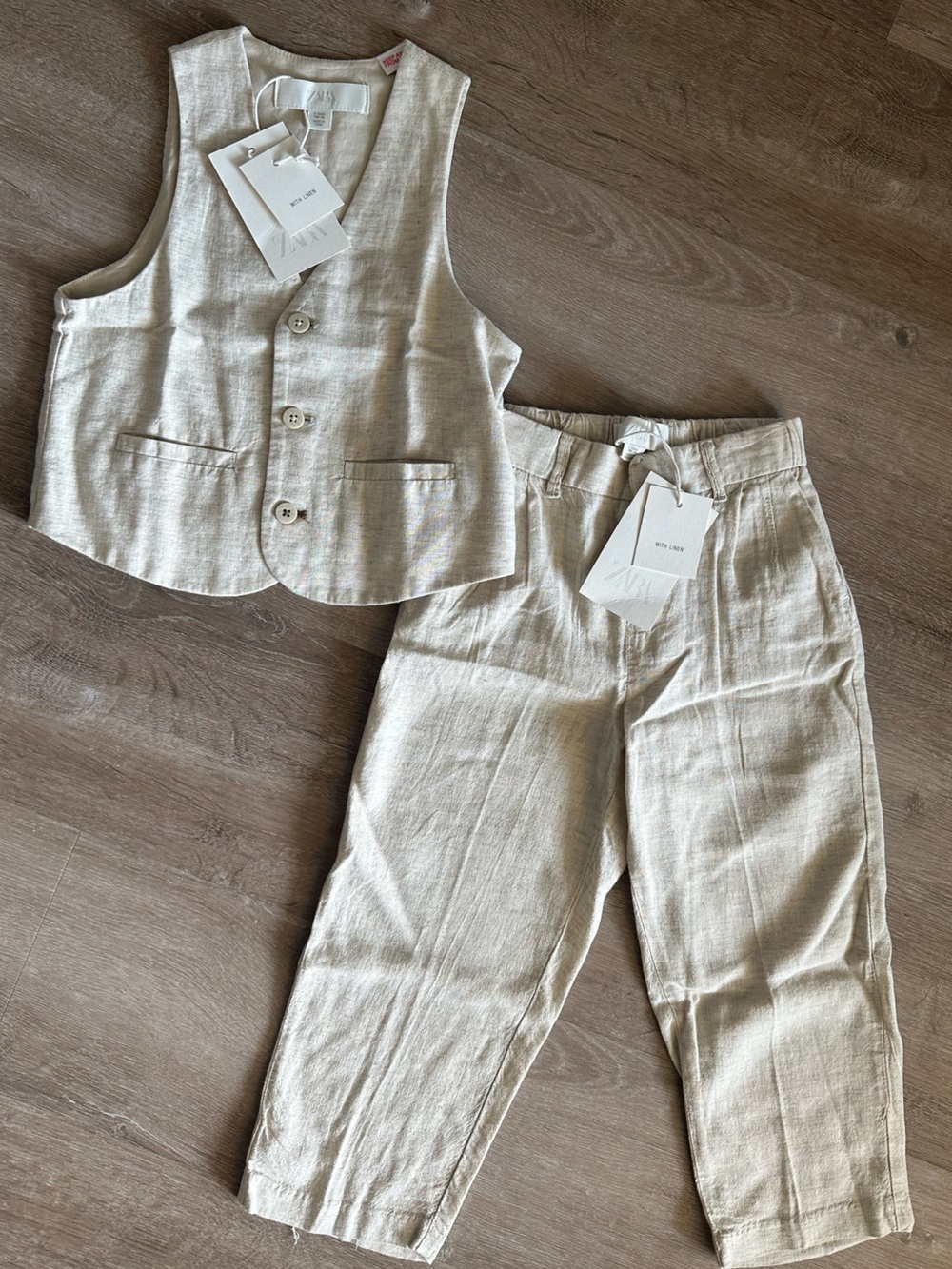 Zara Kids Linen Blend Suit Vest & Pants Set